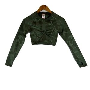 Gymshark Green Adapt Camo Seamless Cropped Long Sleeve Top Women's‎ Size S